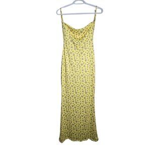NWOT | Yellow Floral Print Cowl Neck Backless Open Back Slip Maxi Dress | Medium